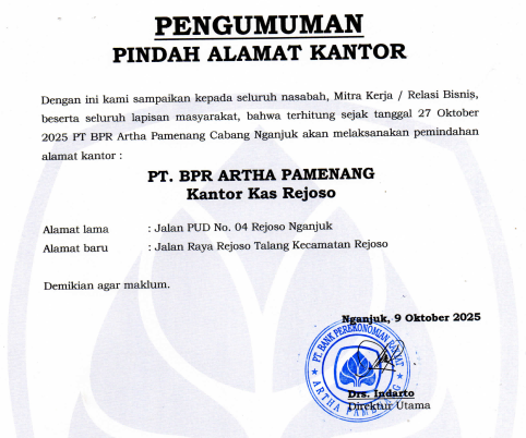 pengumuman pindah kantor kas rejoso